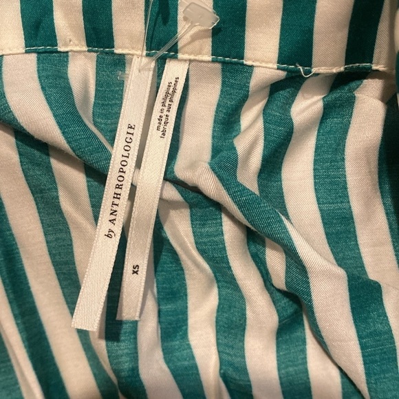 Anthropologie Pajama Style Green Pinstriped Cropped Blouse Size XS C1 - Picture 5 of 6